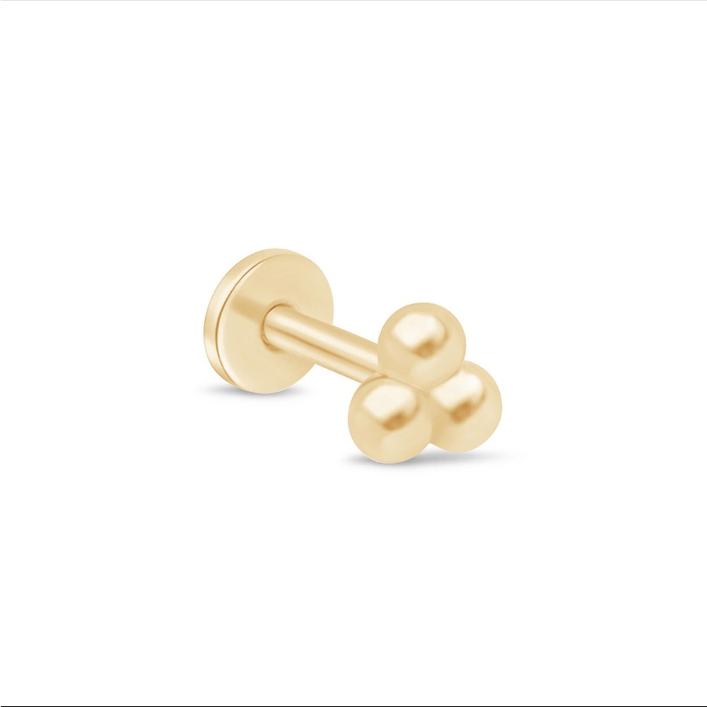 14k solid gold trio ball flatback internally threaded earrings PAIR  stud 6.5mm